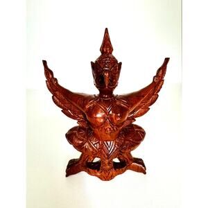 Hand Carved Garuda Figure Wood Sculpture Southeast Asian